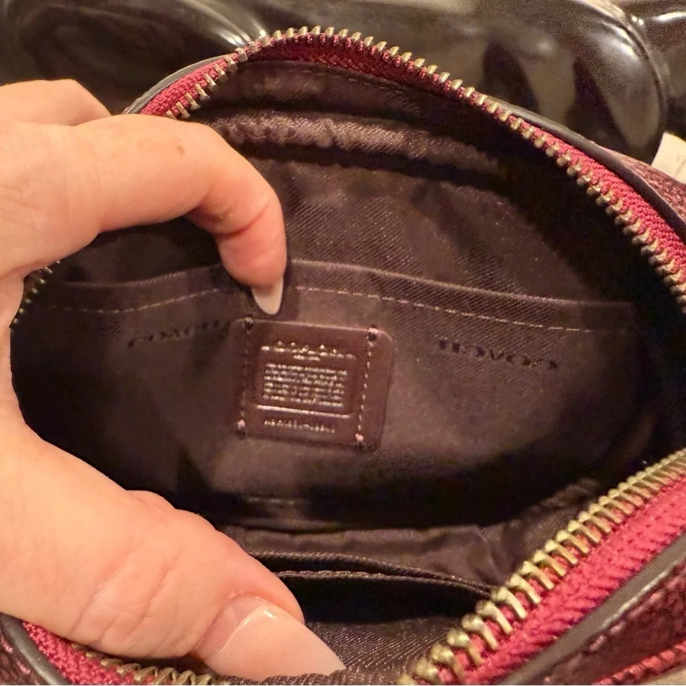 COACH Metallic Pebbled Leather Convertible Belt Bag Berry Pink Silver Like New